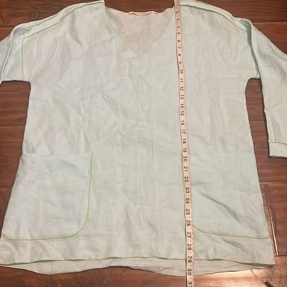 Soft Surroundings Blue 100% Linen Top Minimalist Boho Lagenlook Coastal Beach - Picture 6 of 10